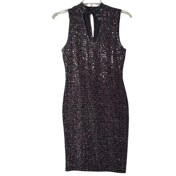 En Focus Studio Dress Womens 10 Black Silver Sequin Mock Neck Keyhole Cocktail - Picture 11 of 12
